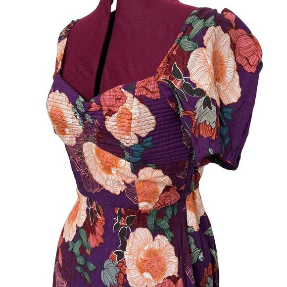BAND OF THE FREE Aimee Floral Puff Sleeve Quilted Smocked Dress Purple NWT Large - Picture 6 of 11